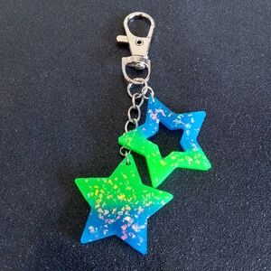 Stars keychain purse bag charm glow in the dark neon green blue glitter new